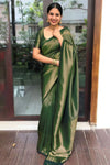 Bottle Green Colour Soft Silk Saree With Designer Blouse