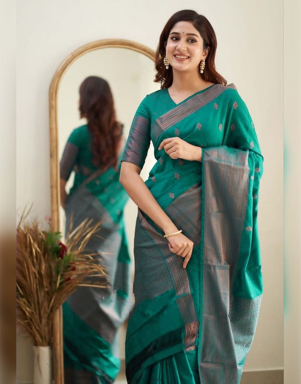 Rama Green Soft Silk Saree With Zari Weaving Work