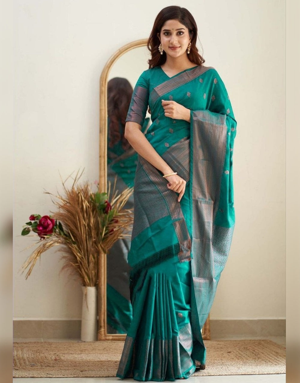 Rama Green Soft Silk Saree With Zari Weaving Work