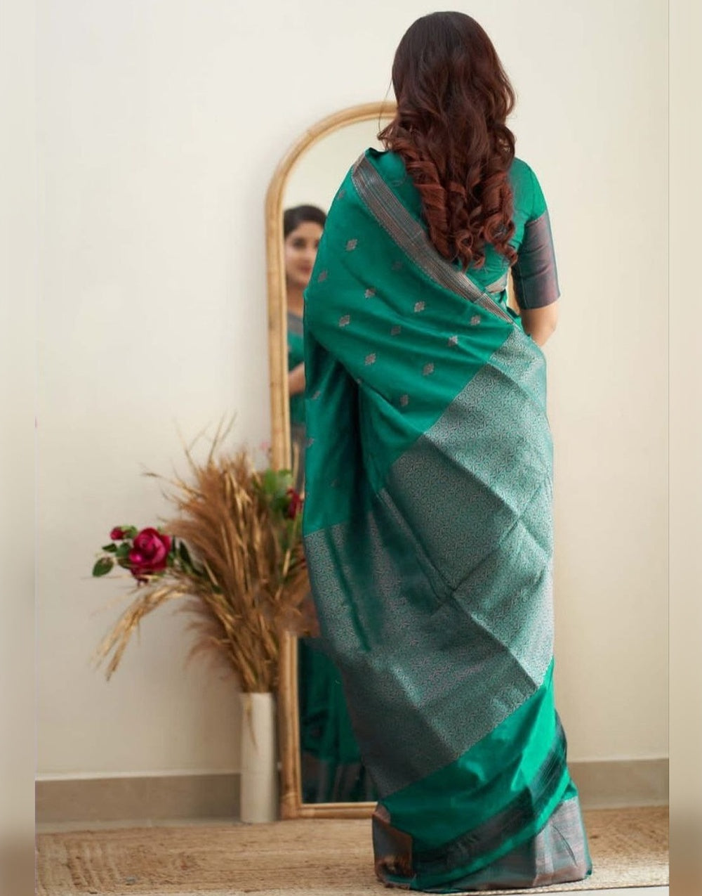 Rama Green Soft Silk Saree With Zari Weaving Work