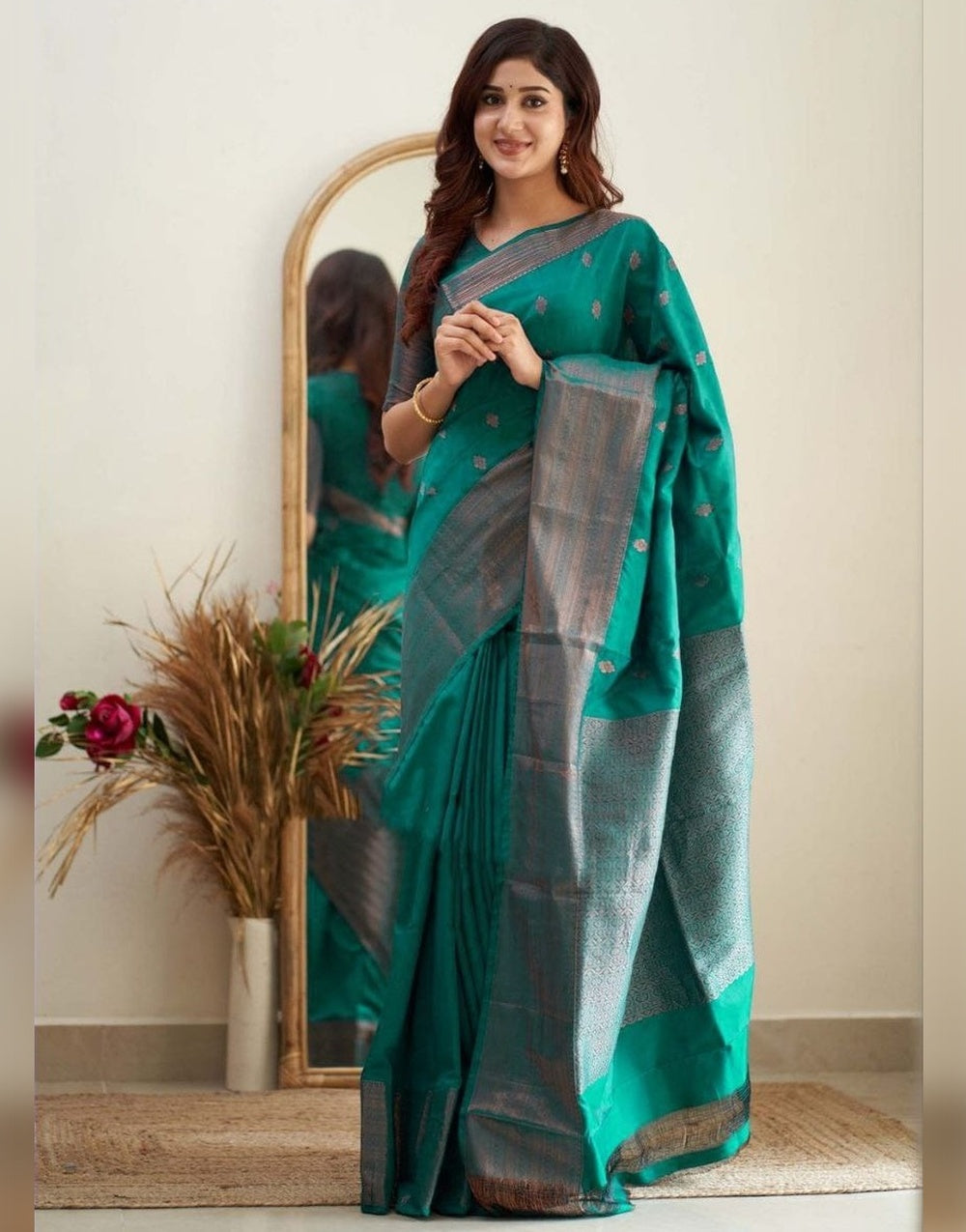 Rama Green Soft Silk Saree With Zari Weaving Work