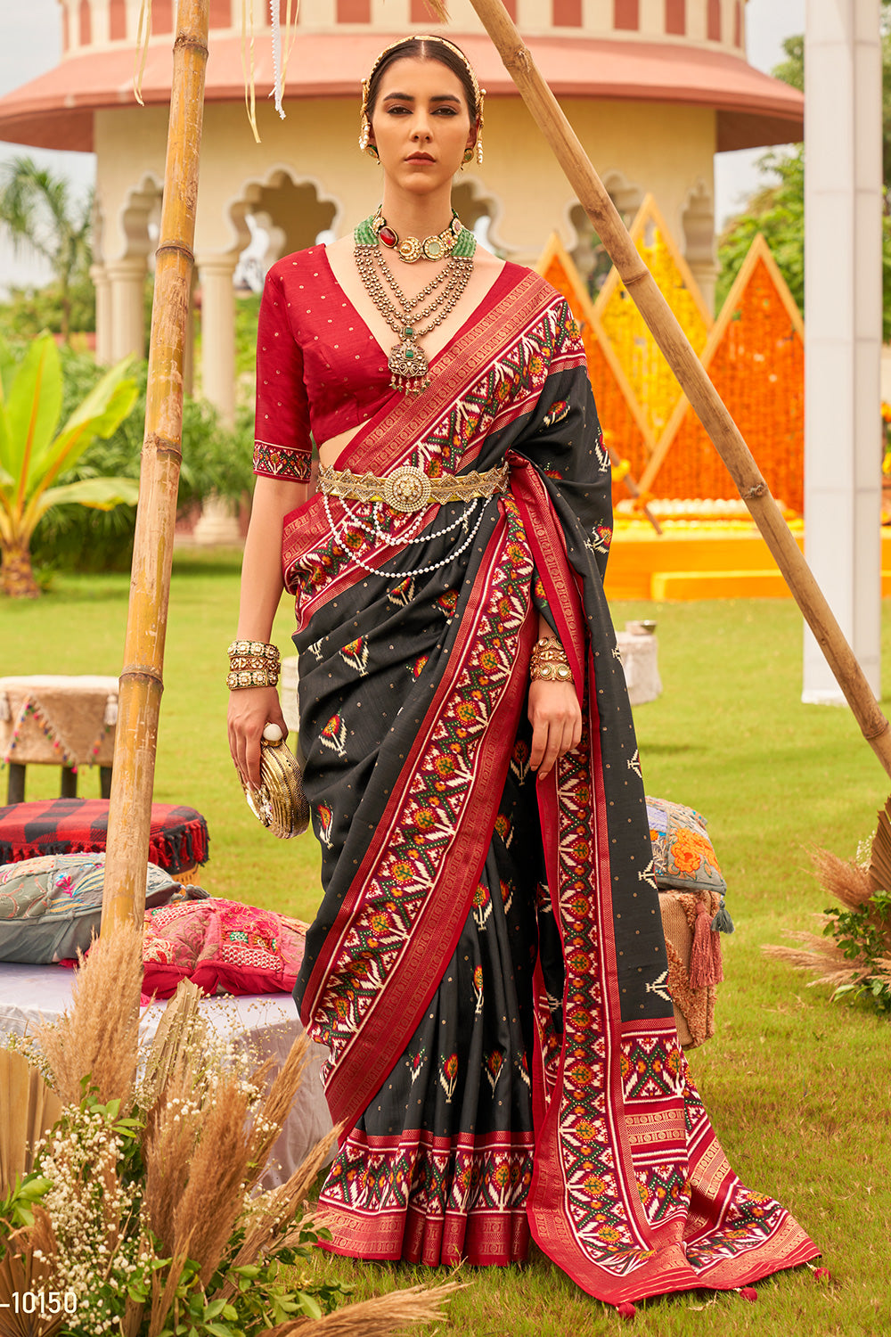 Black Khatli Work Patola Silk Saree