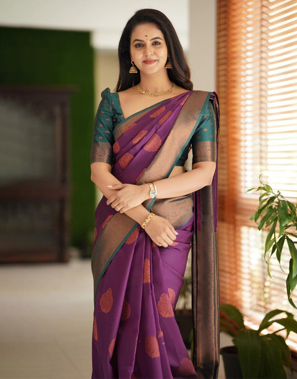 New Purple Colour Soft Silk Saree With Blouse