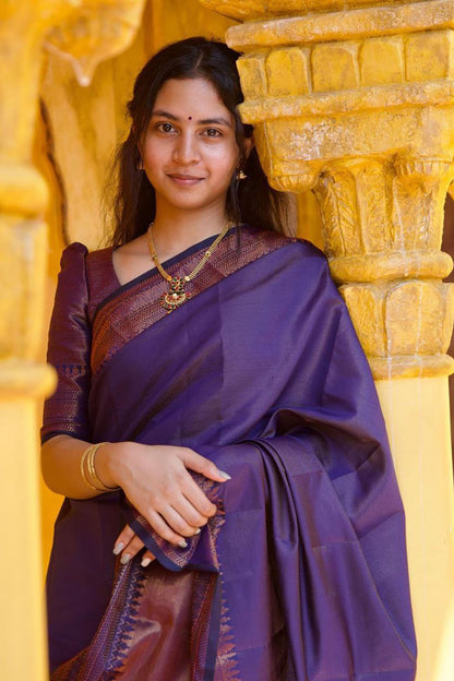 Pureple Soft Silk Saree With Weaving Work