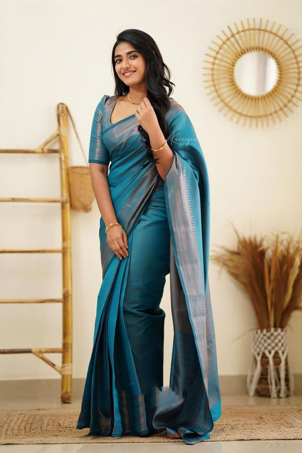 Firoji Soft Silk Saree With Zari Weaving Work