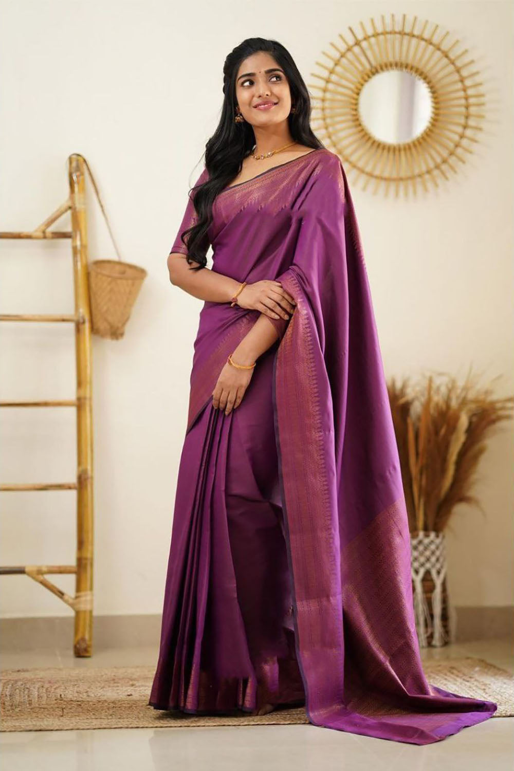 Magenta Soft Silk Saree With Zari Weaving Work