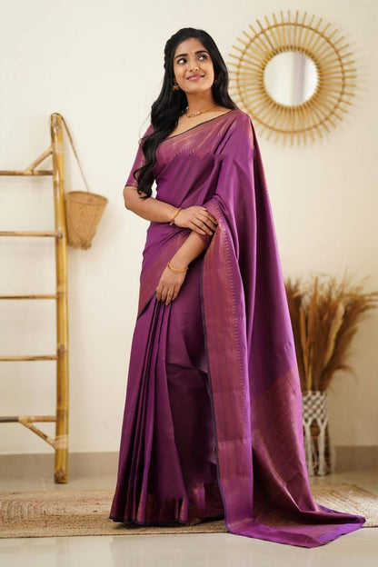 Magenta Soft Silk Saree With Zari Weaving Work