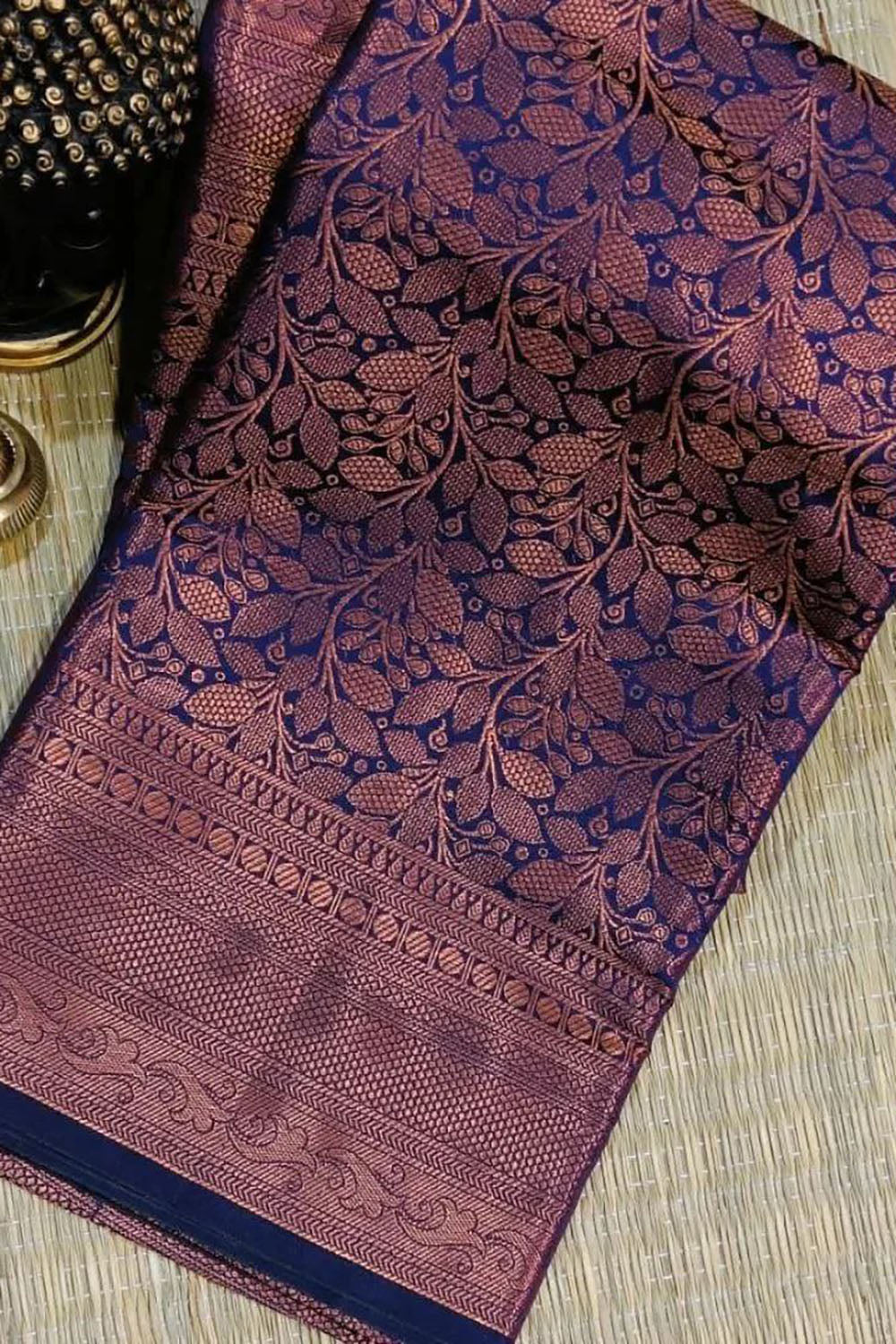 Navy Blue Banarasi Silk Saree With Weaving Work