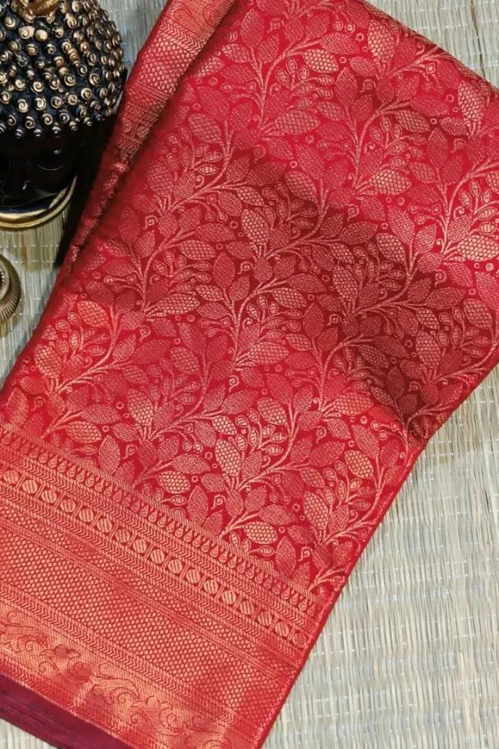 Red Banarasi Silk Saree With Zari Weaving Work