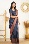 Teal Blue Banarasi Silk Saree With Zari Weaving Work