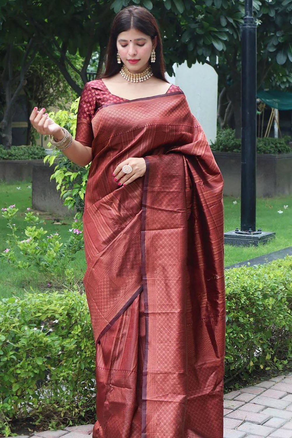 Maroon Banarasi Silk Saree With Zari Weaving Work