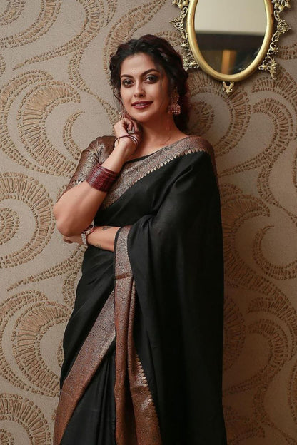 Black Soft Silk Saree With Weaving Work