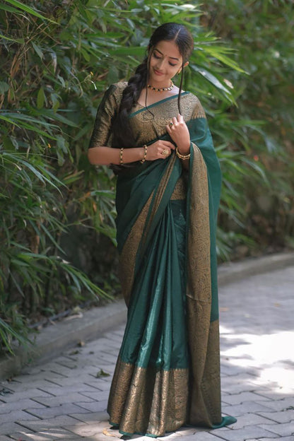 Green Soft Silk Saree With Weaving Work