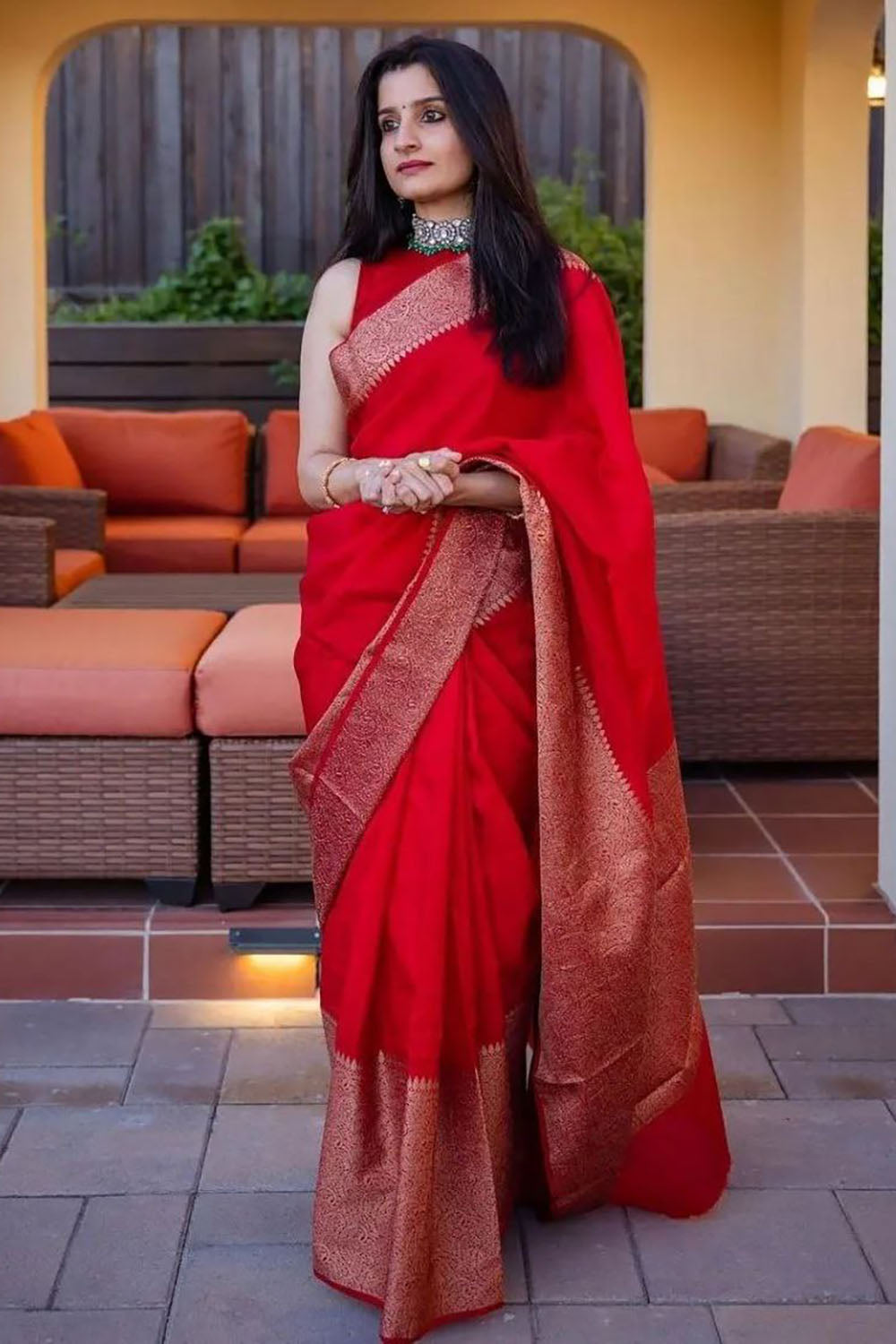 Beautiful Hot Red Soft Silk Saree With Weaving Work