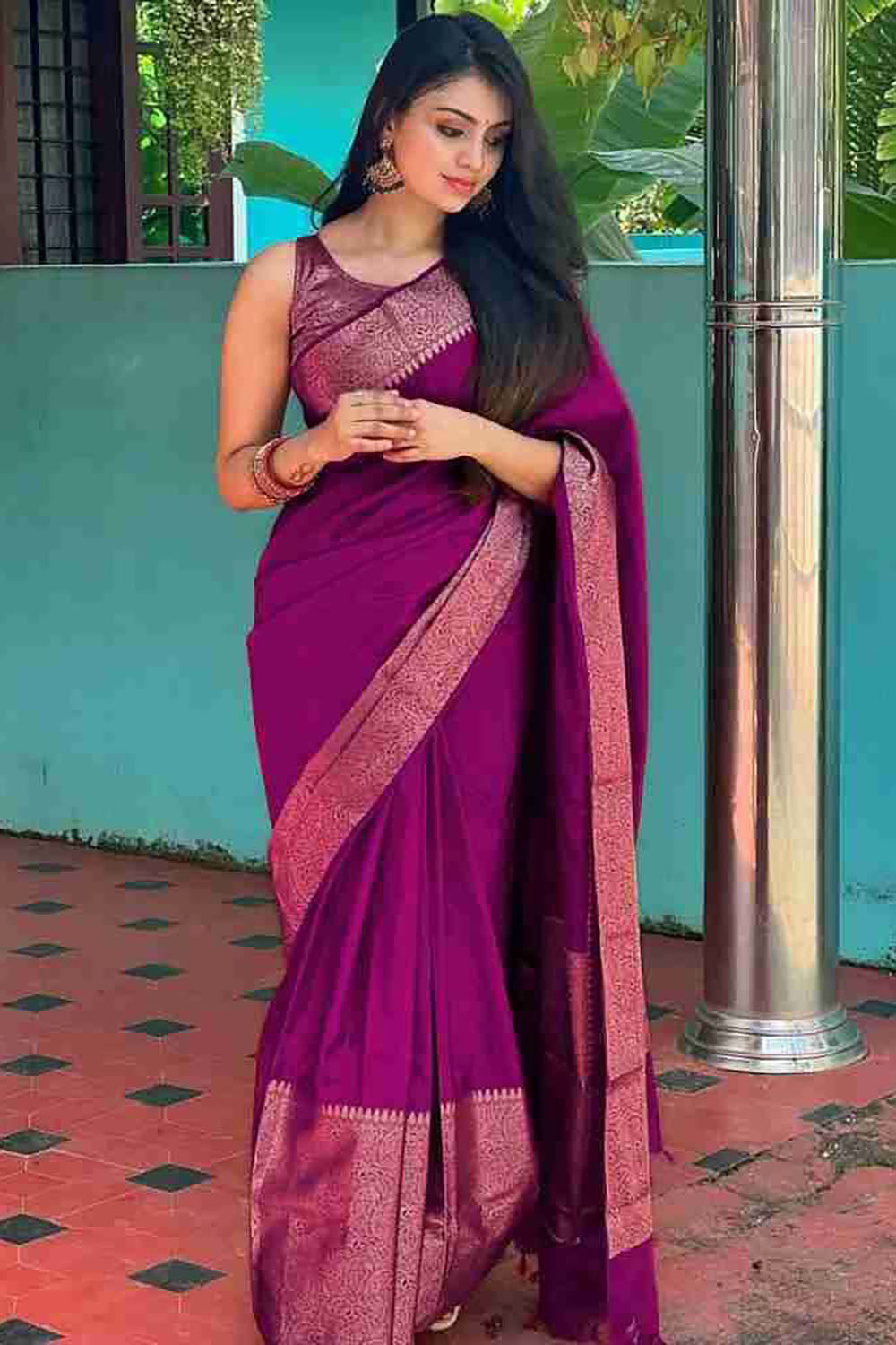 Violet Soft Silk Saree With Weaving Work