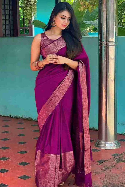 Violet Soft Silk Saree With Weaving Work