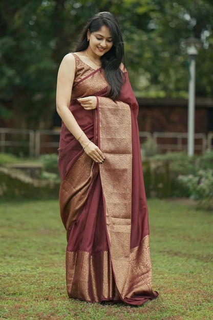 Pastel Maroon Soft Silk Saree With Weaving Work