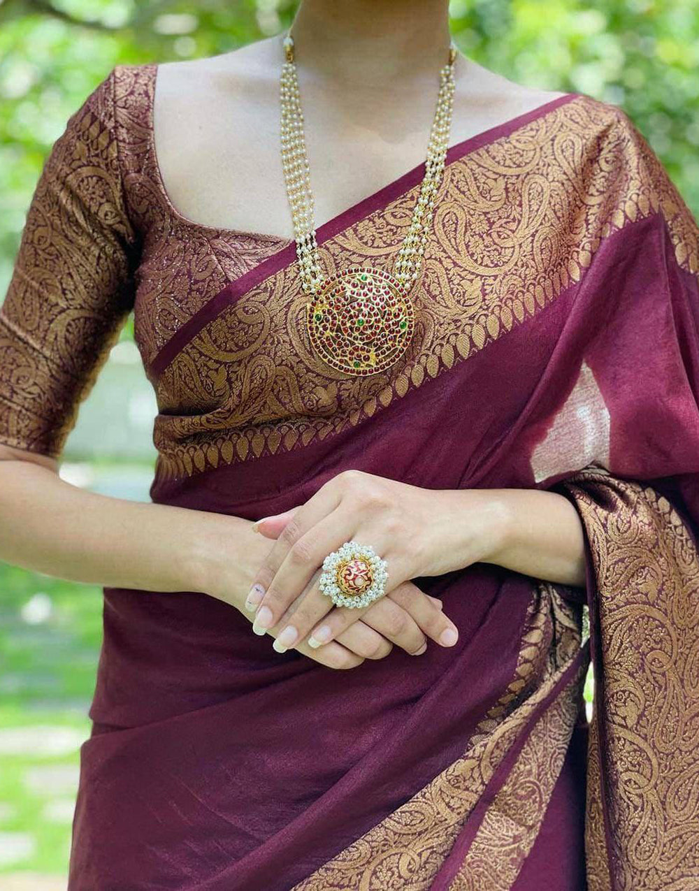 Maroon Soft Silk Saree With Weaving Work