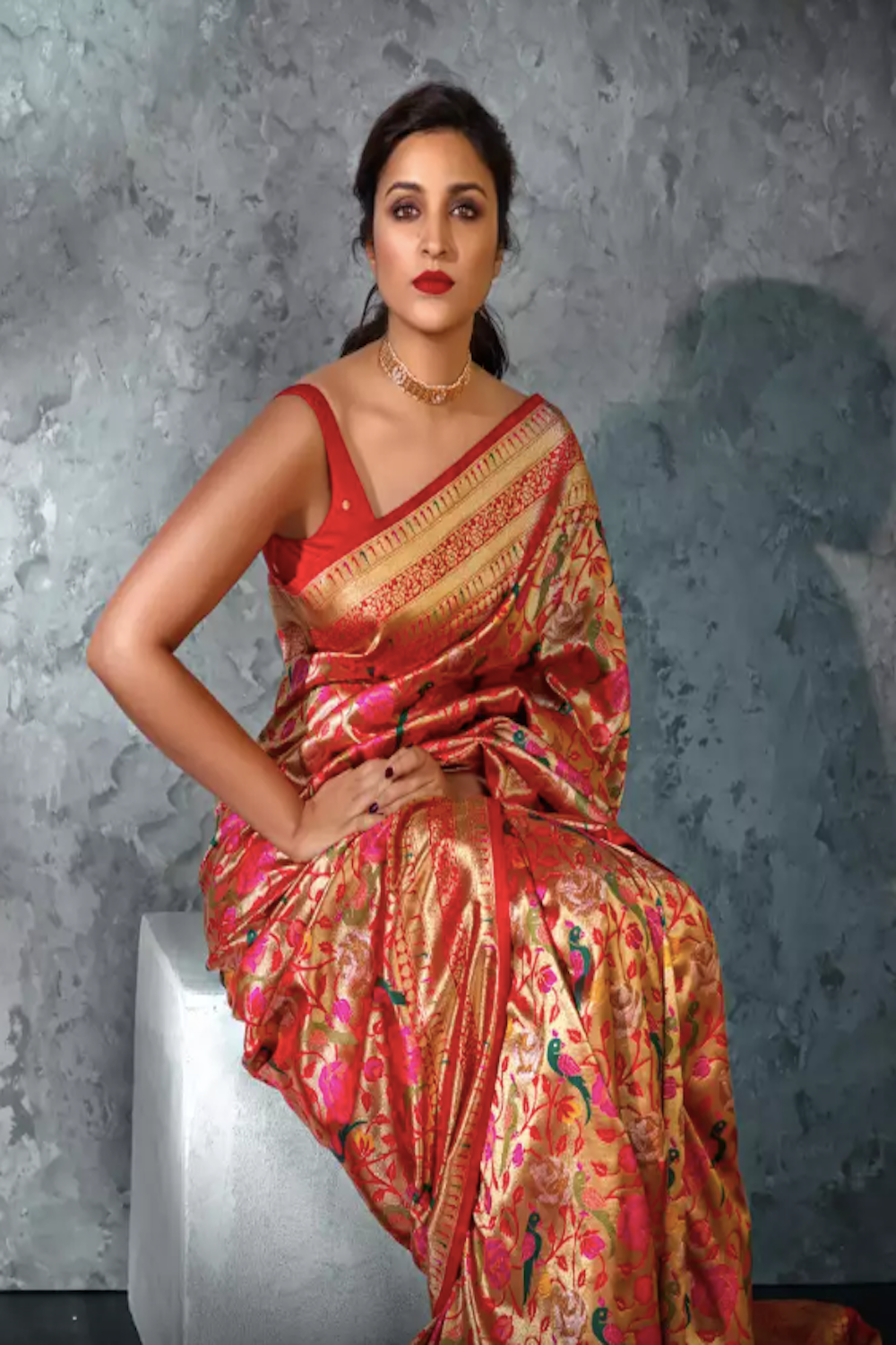 Red Pure Paithani Silk Saree With Zari Weaving Work