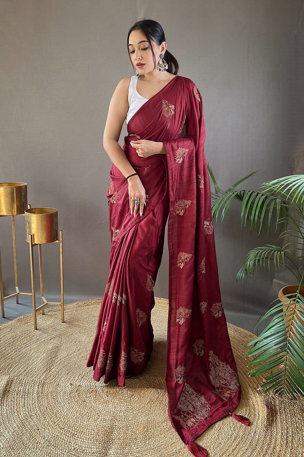 Georgette Saree Fancy Dark Red Colour | Jaipuri Party Wear Saree