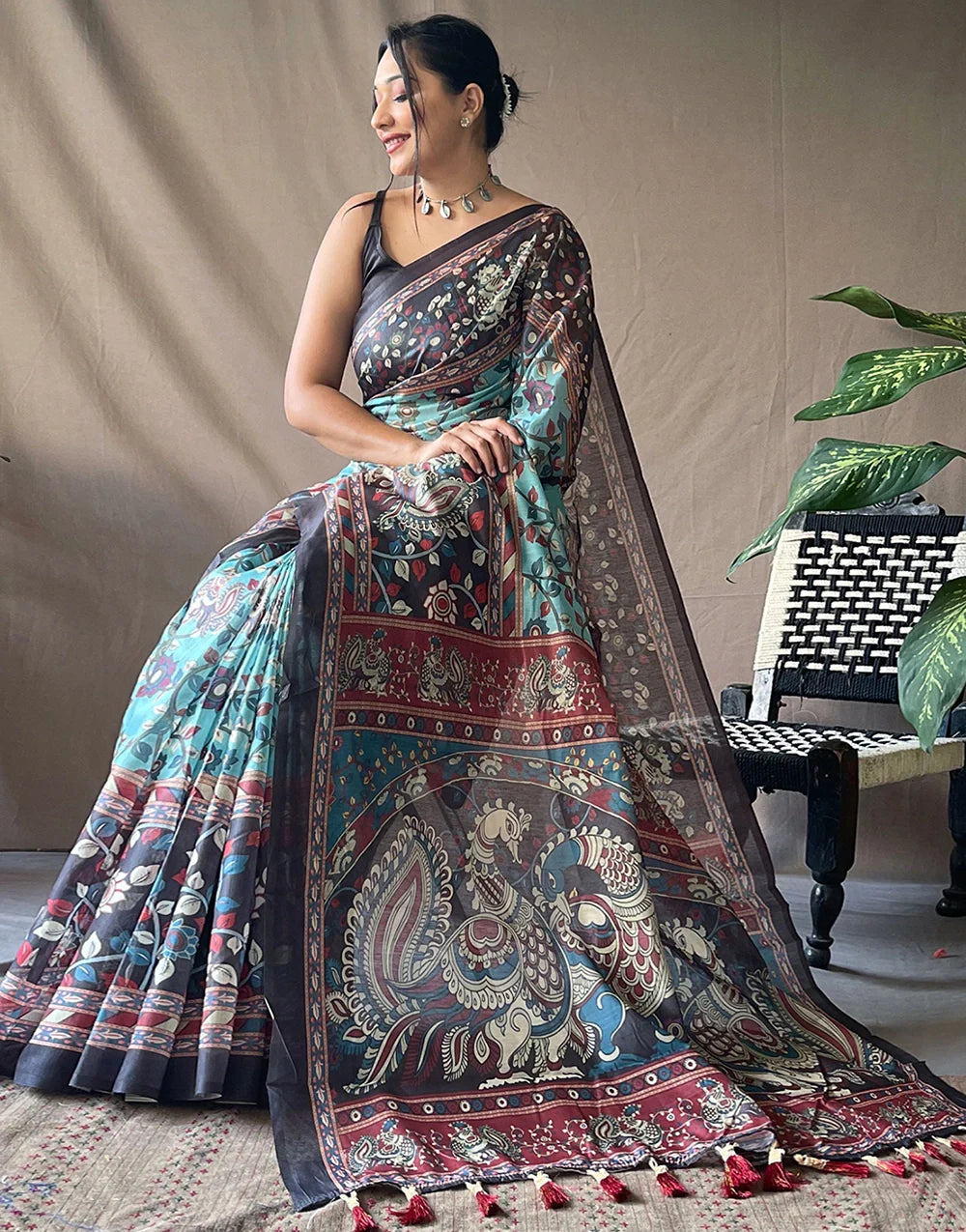 Sky Blue Color Soft Cotton Printed Saree