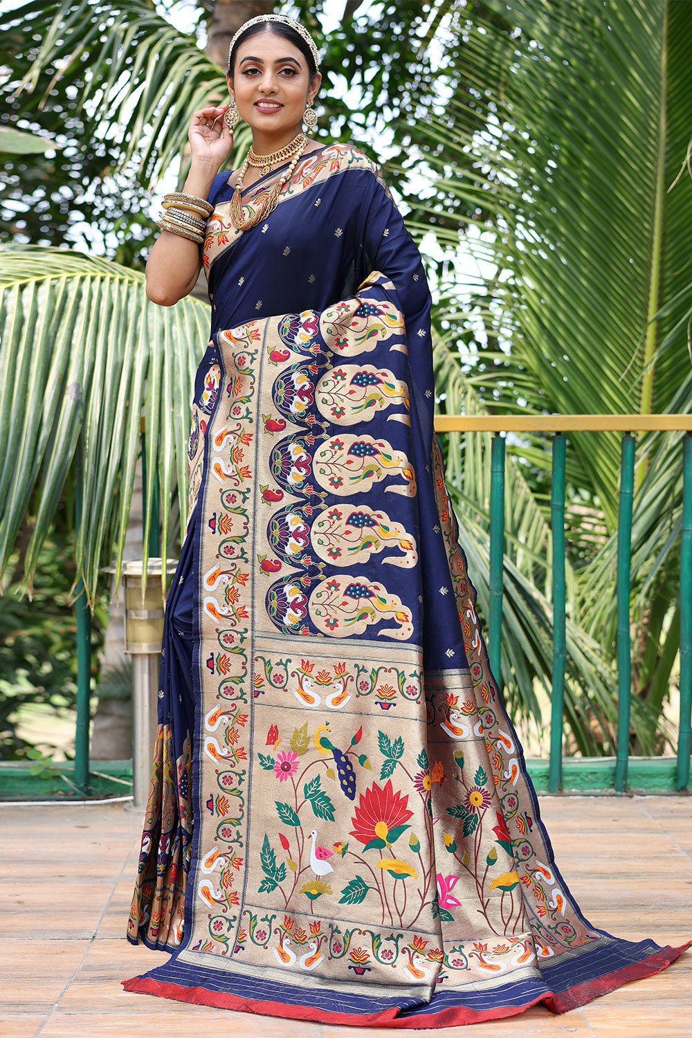 Buy Bottle Green Silk Traditional Wear Paithani Saree Online From Wholesale  Salwar.