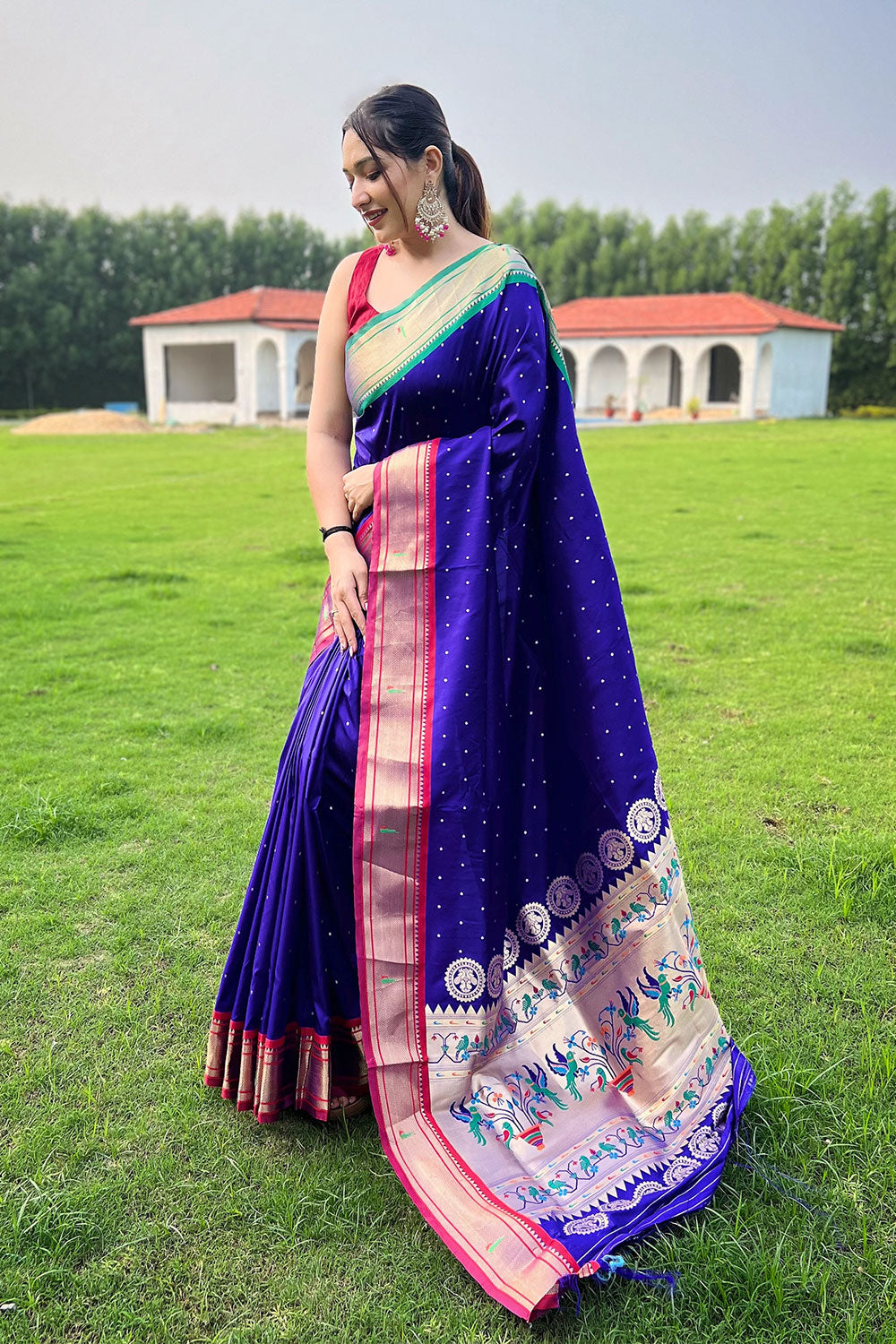 Buy Violet Paithani Silk Saree T256448