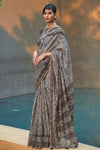 Fossil Gray Cotton Saree With Printed Work