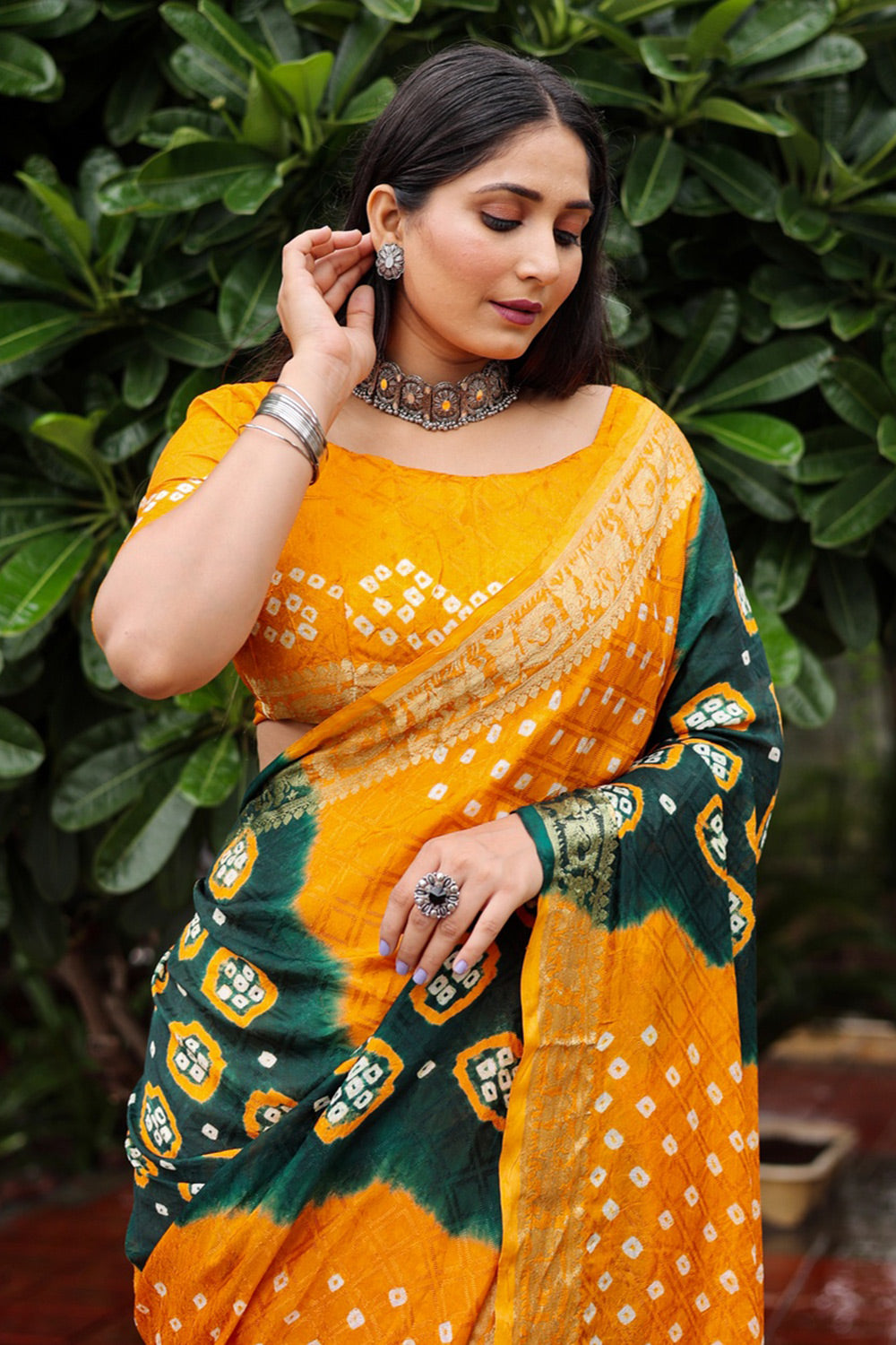 yellow bandhani saree at Rs.0/pcs in surat offer by Great Vila