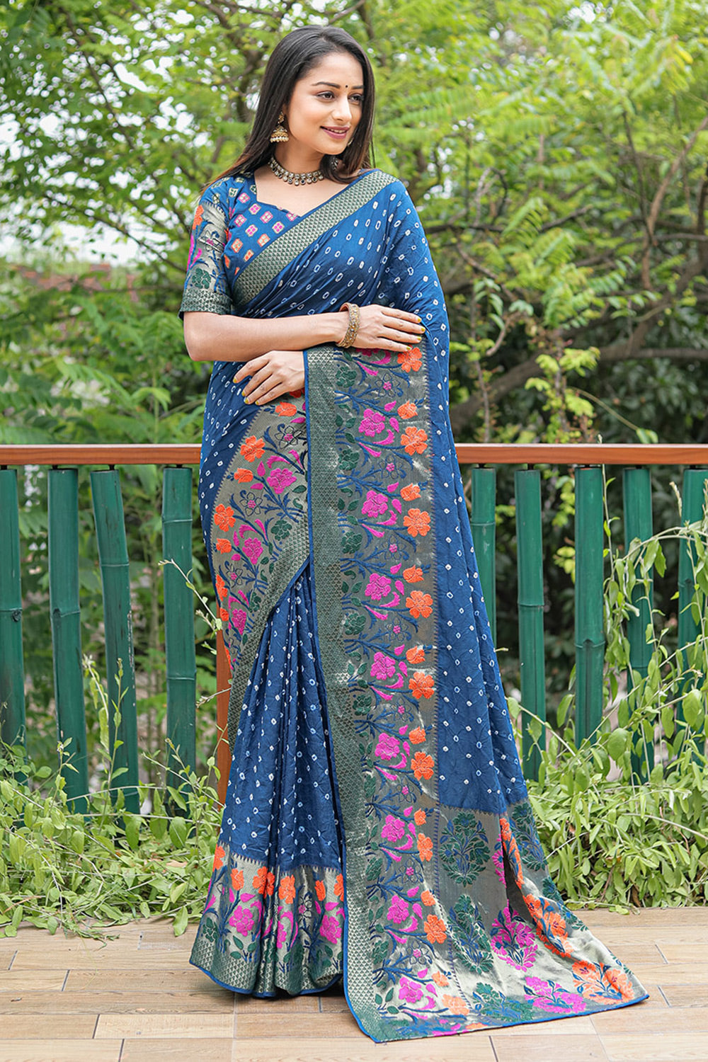 Sky Blue Color Bandhani Saree– Lotus Fashion