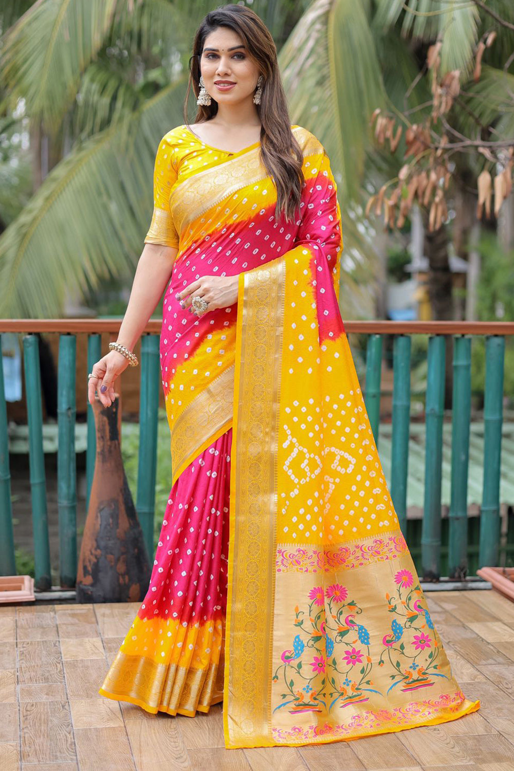 Yellow Bandhani Bridal Silk Saree – Sunasa