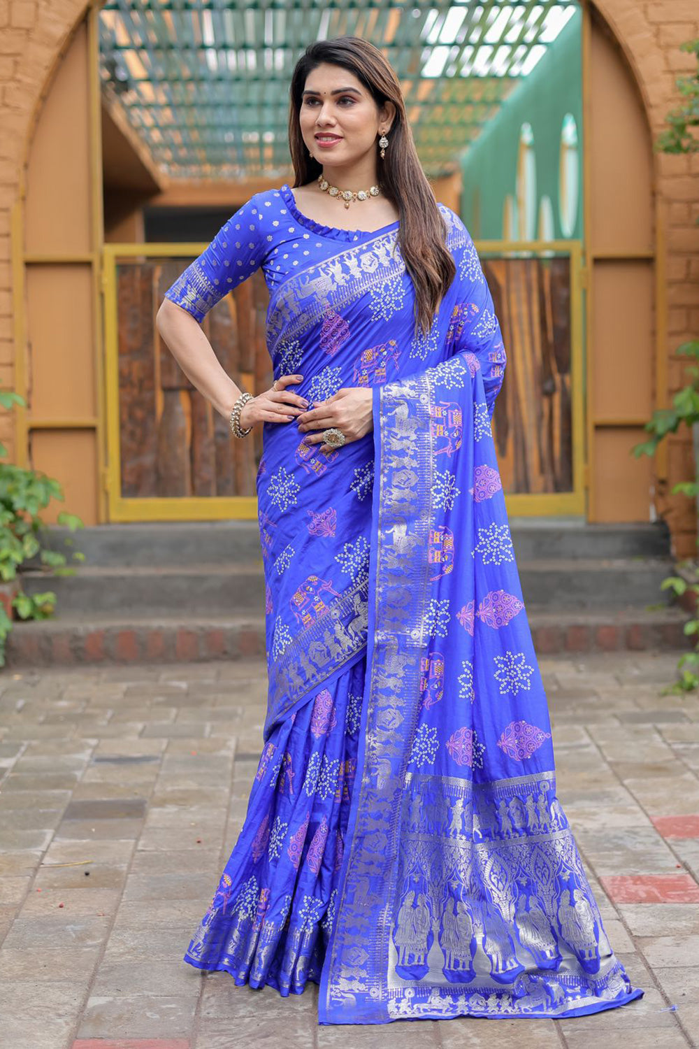Royal Blue Lichi Silk Banarasi Saree With Silver Weaving – Shivansh Fab