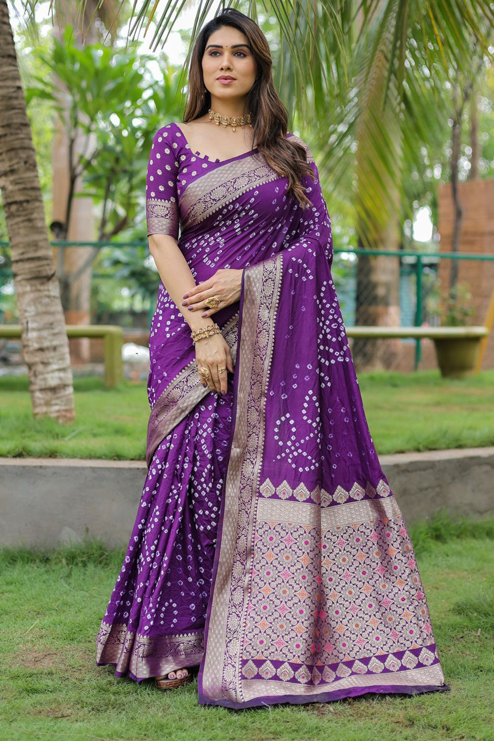 Purple Patola Bandhani Saree in Georgette – Khatri Jamnadas Bechardas