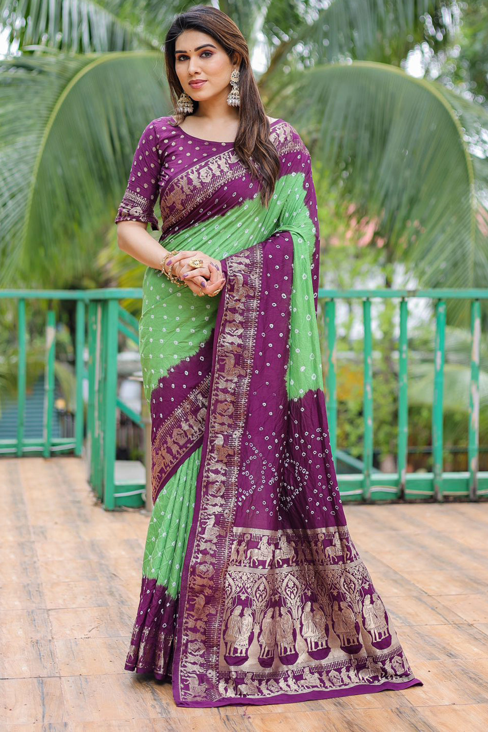 Purple Pure Georgette Handwoven Gharchola Bandhani Saree Set Design by  Geroo Jaipur at Pernia's Pop Up Shop 2024