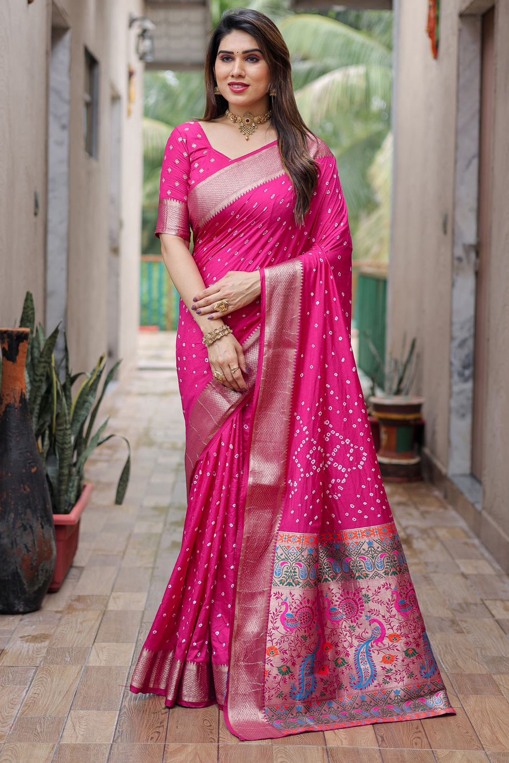 Pink Orange Gharchola Rai Bandhani Saree Pure GajiSilk | Gaji SiLk