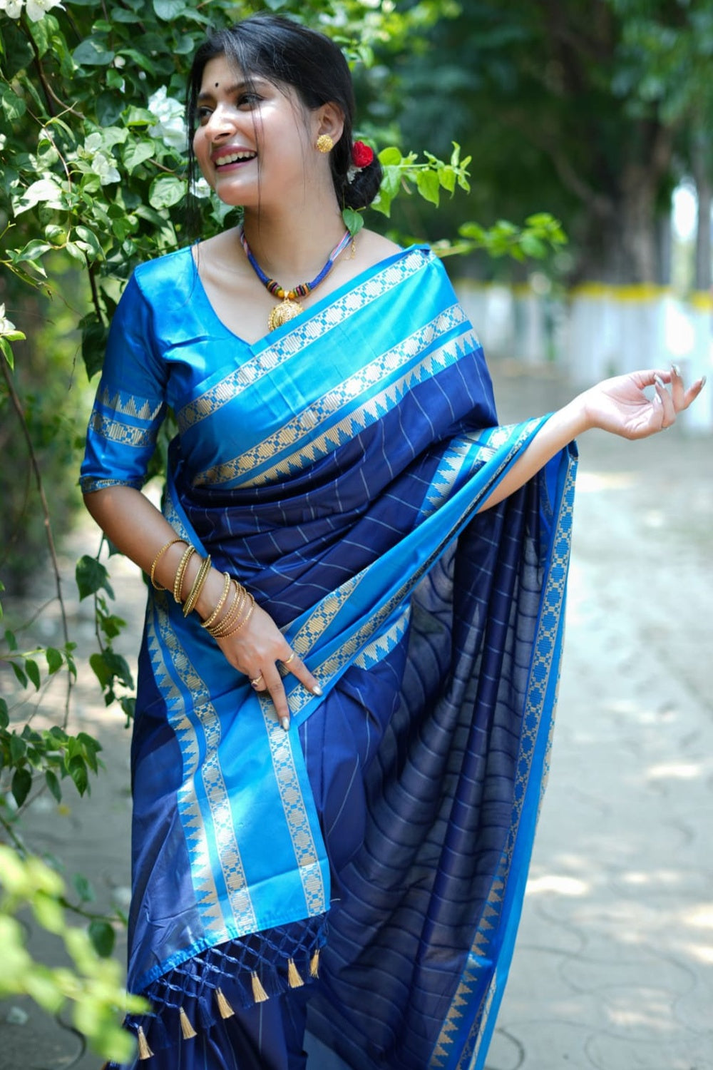 Blue Tussar Silk Saree With Blouse 277805