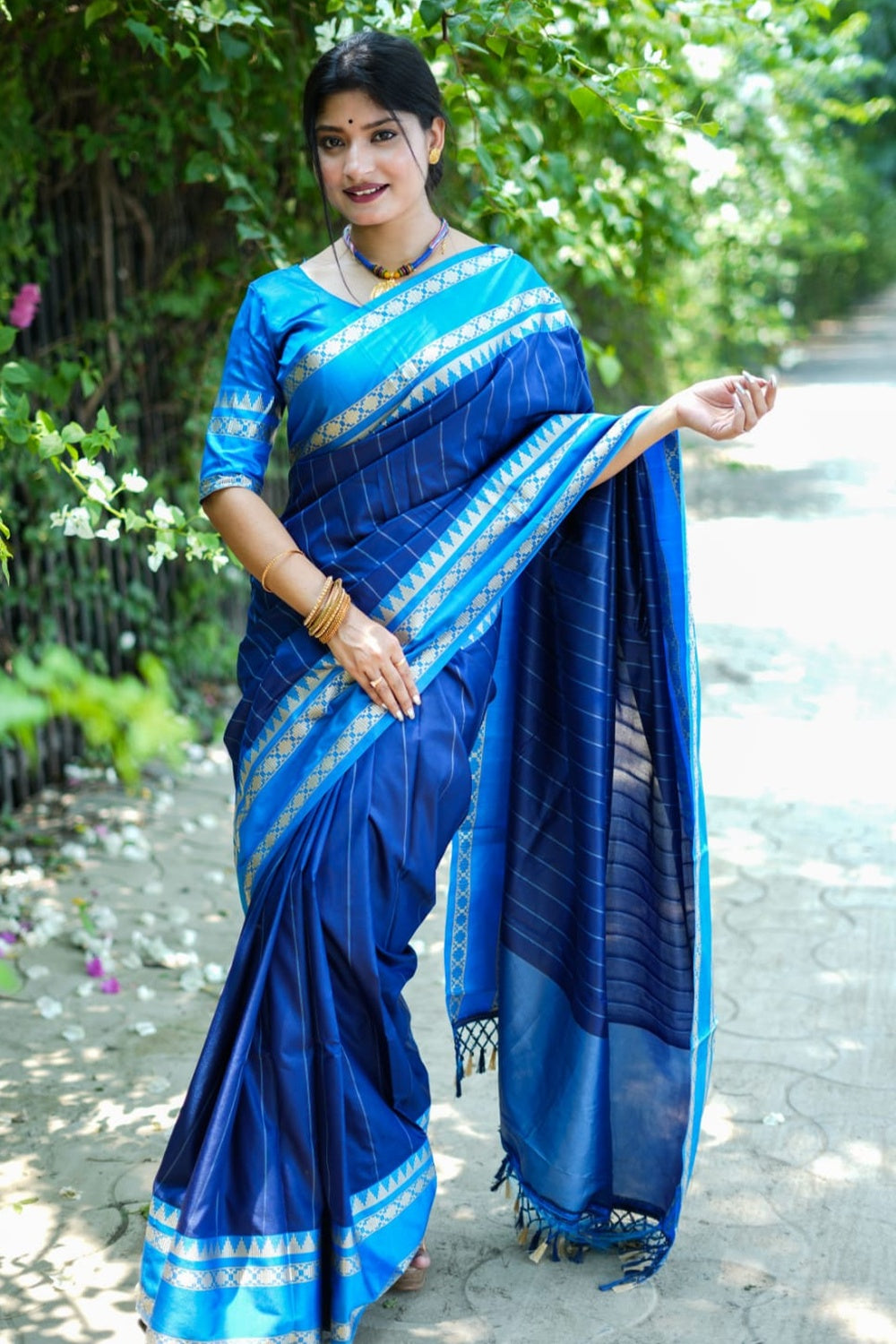 Handwoven ikat desi tussar silk saree | blue – YOGICposhak