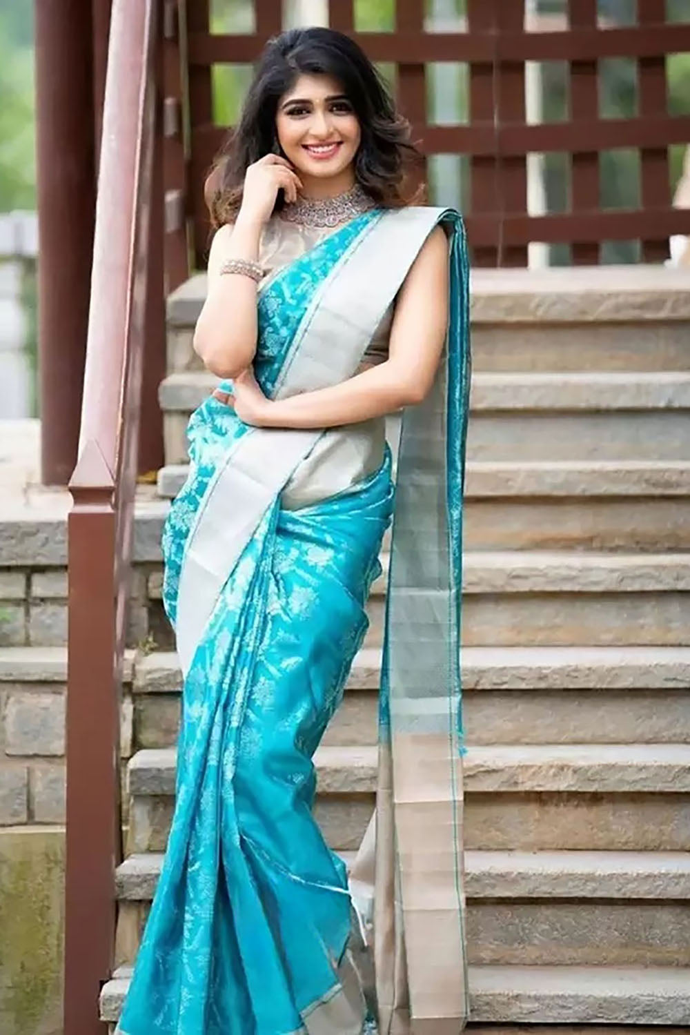 Sky Blue Banarasi Silk Saree With Zari Weaving Work