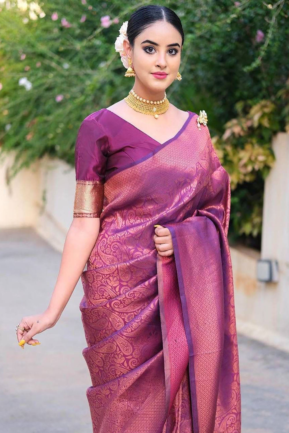 Shine Purple Banarasi Silk Saree With Zari Weaving Work