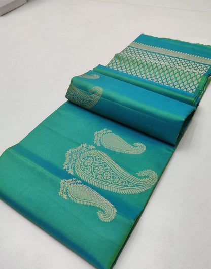 Rama Green Silk Saree With Zari Weaving Work