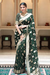 Green Cotton Saree With Weaving Work