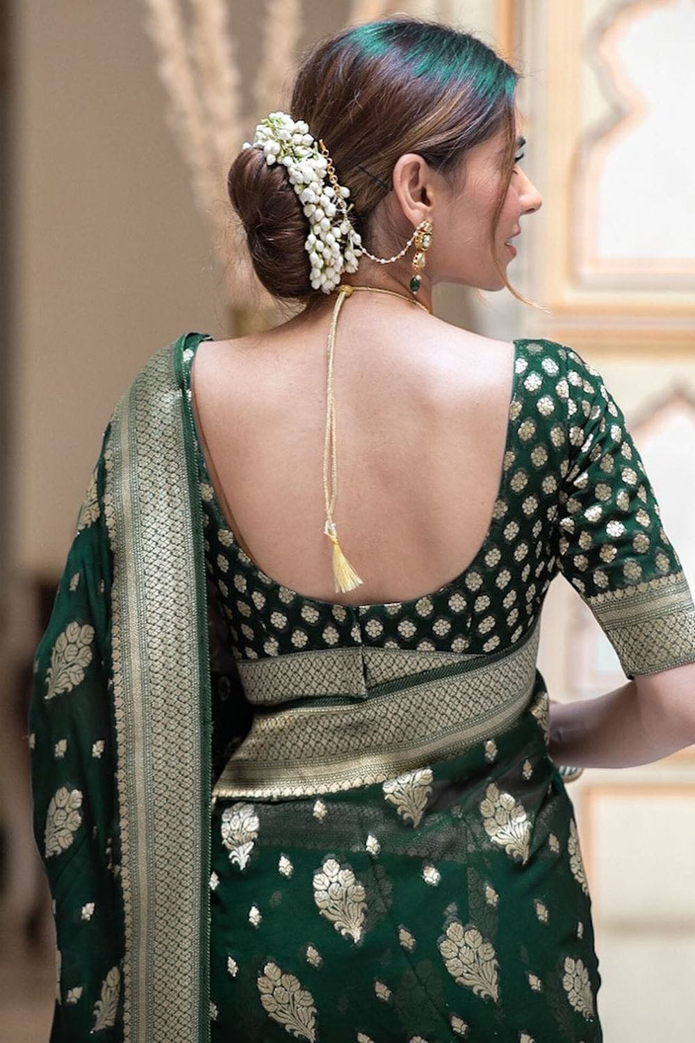 Green Cotton Saree With Weaving Work