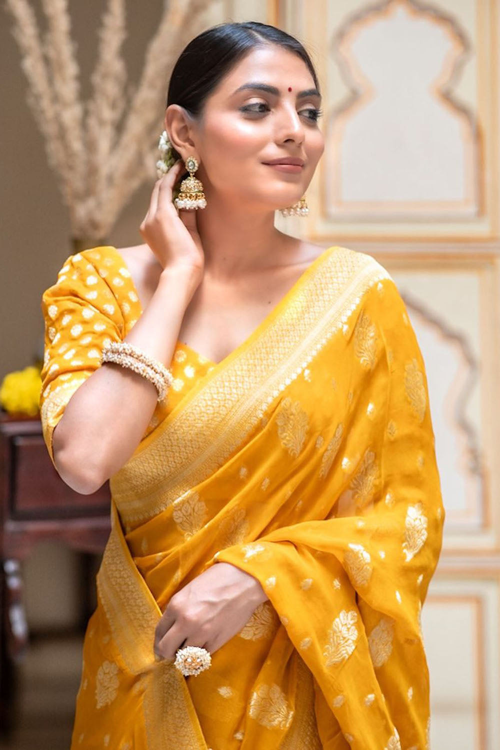 Yellow Cotton Saree With Weaving Work