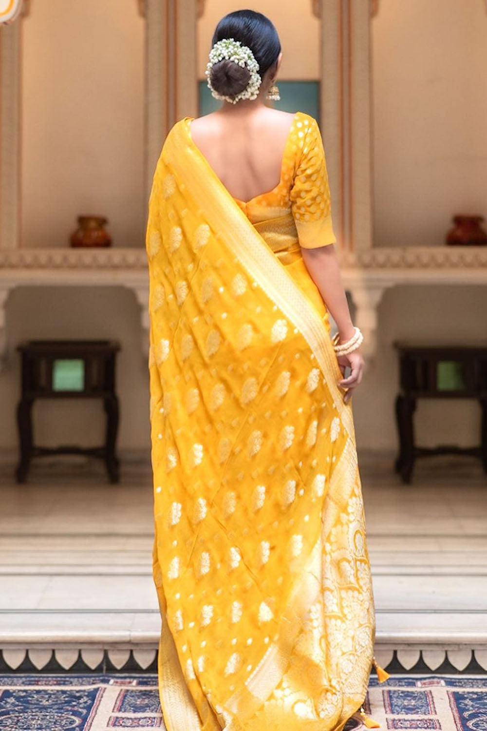 Yellow Cotton Saree With Weaving Work