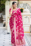 Pink Cotton Saree With Weaving Work