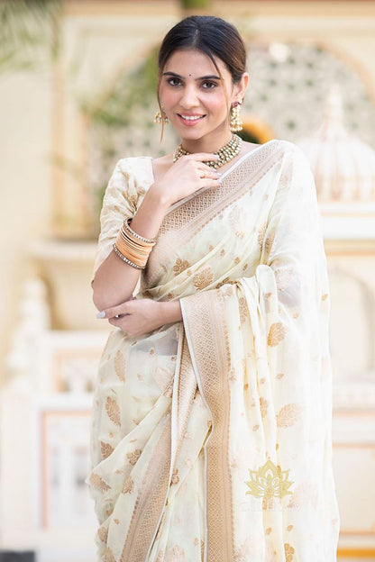 Off White Cotton Saree With Weaving Work