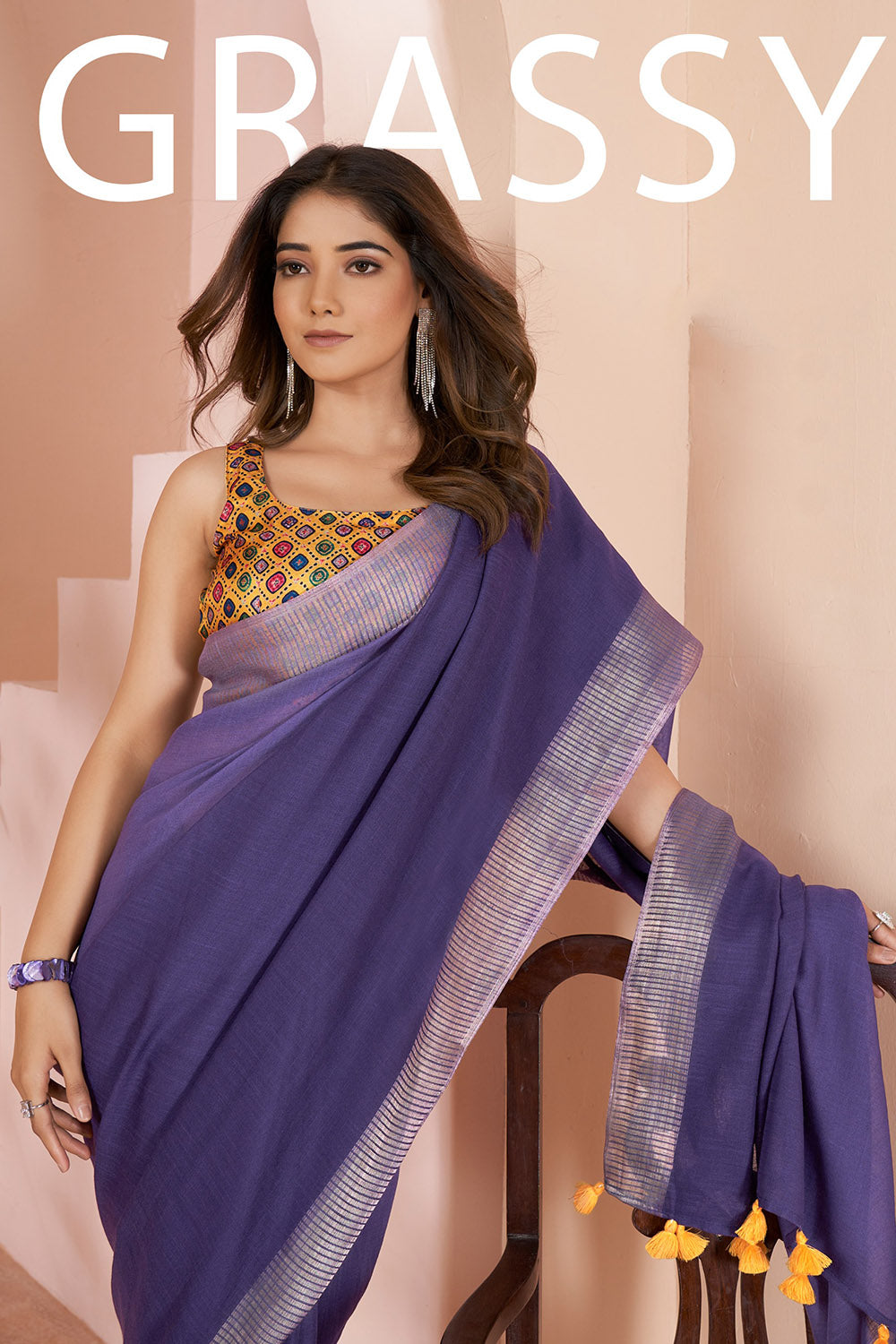 Classy Purple Linen Saree With Weaving Border