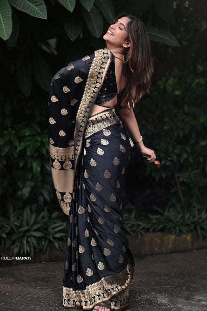 Black Banarasi Silk Saree With Zari Weaving Work