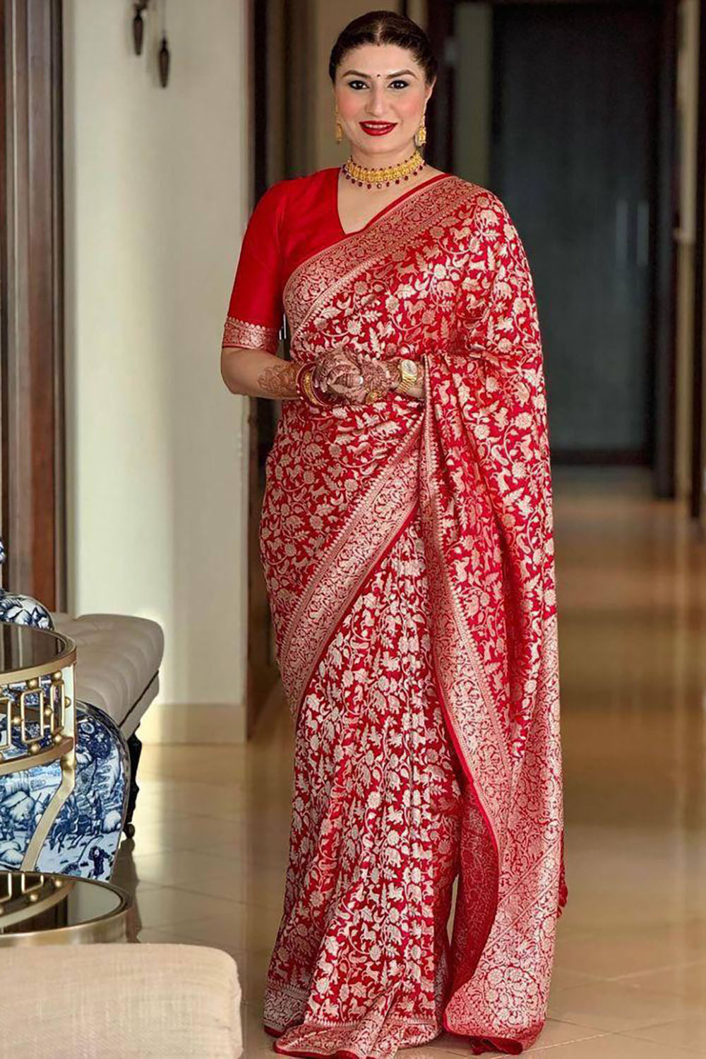 Red Soft Banarasi Silk Wedding Saree