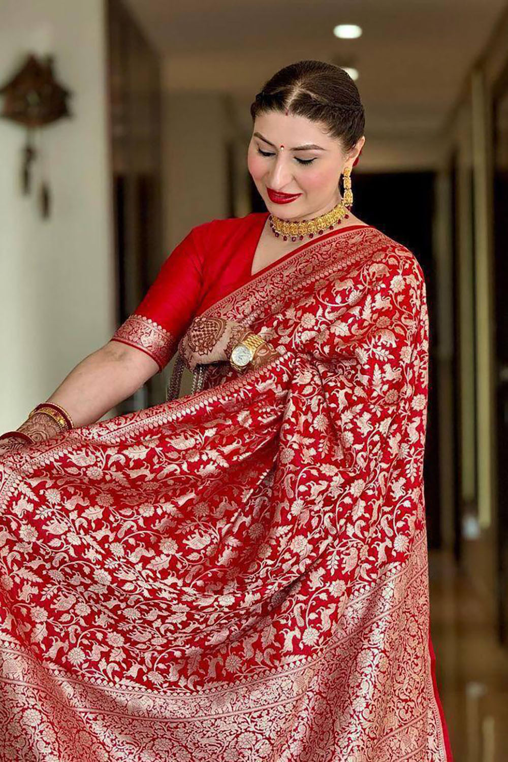 Red Soft Banarasi Silk Wedding Saree